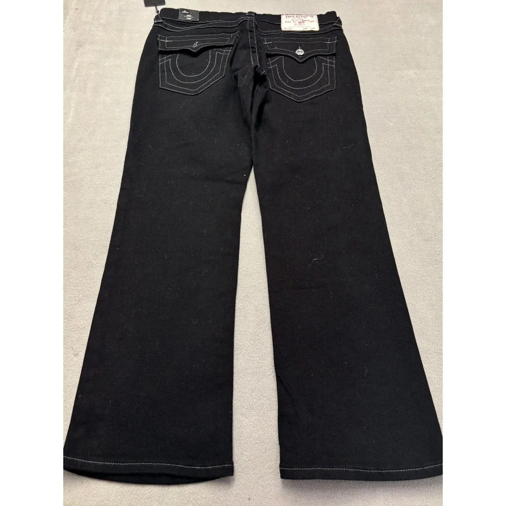 NEW True Religion Ricky Relaxed Straight Black Contrast Stitch Jeans 32x32